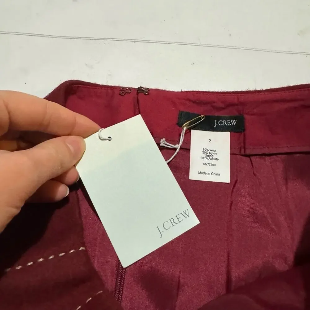 J Crew‎ NWT Wool Blend Red Contrast Stitch Pencil Skirt Women’s Size 2